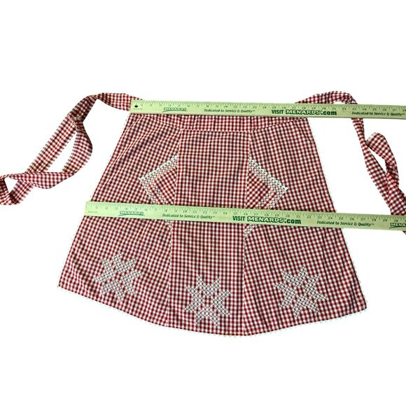 Vintage Red Gingham Half Apron Embroidered Pockets Farmhouse OSFM - Picture 6 of 9